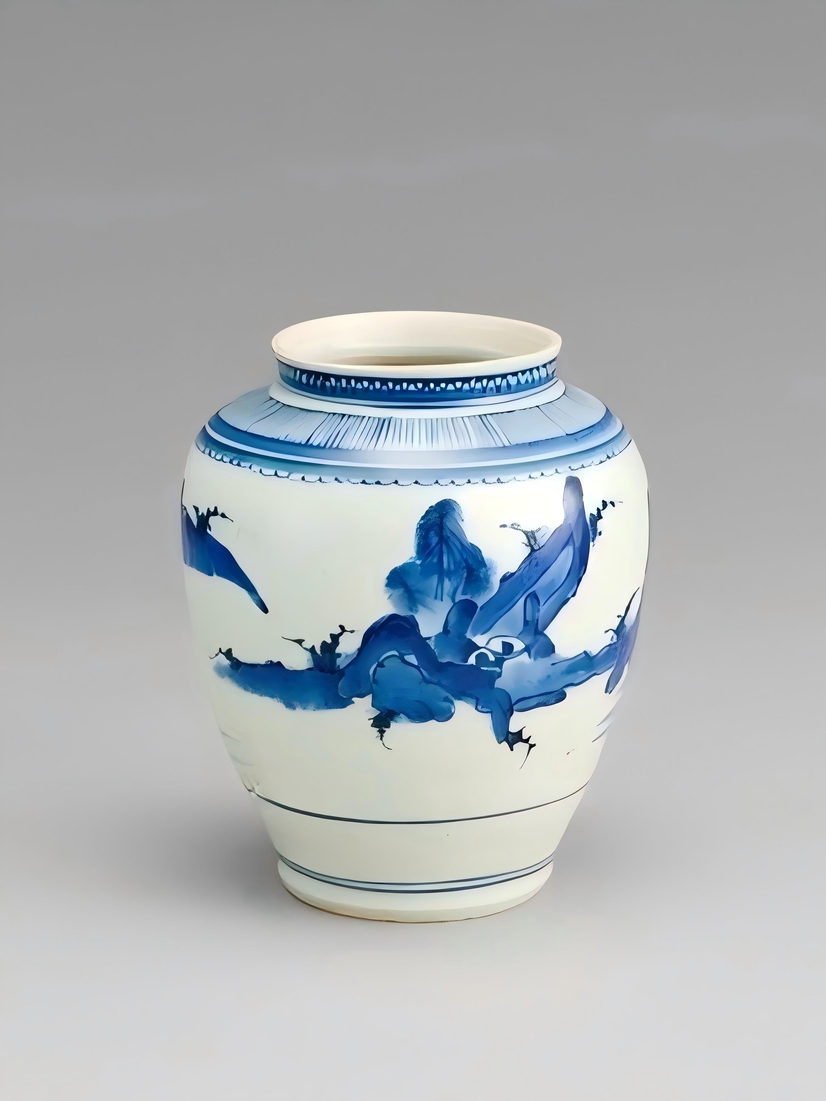Blue and White Landscape Porcelain Jar
