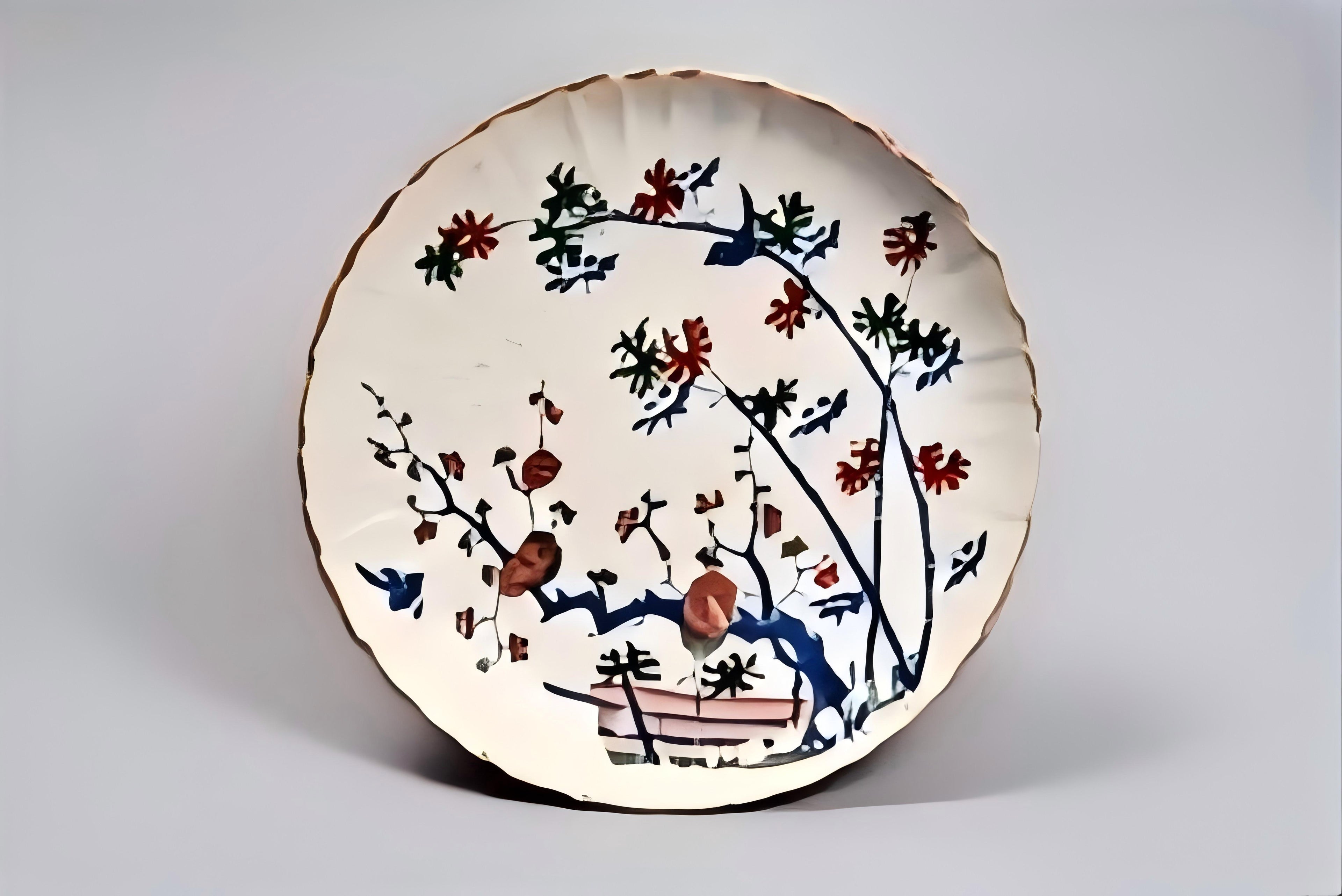 Hand-Painted Polychrome Floral Large Porcelain Bowl