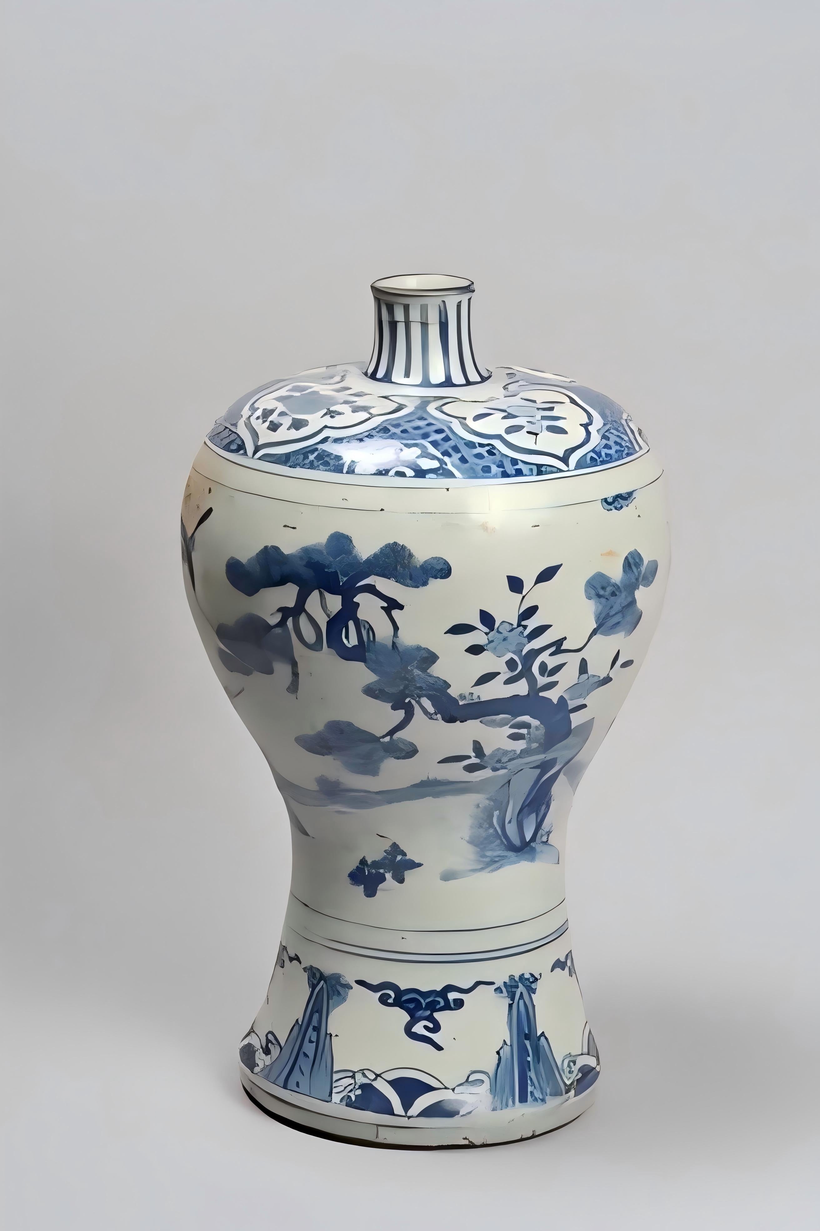 Blue and White Landscape Porcelain Jar